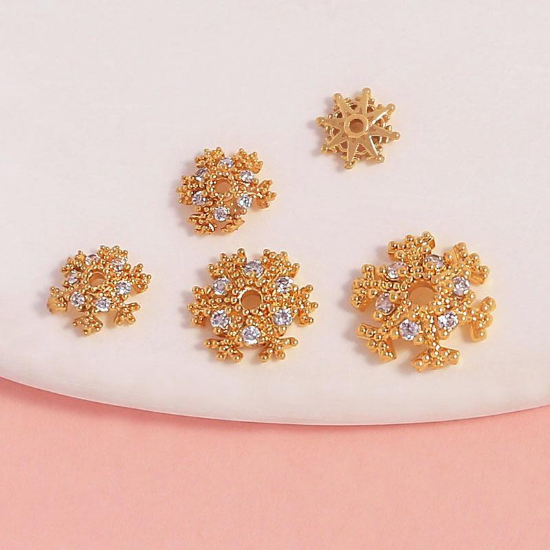 18K Gold-Filled Flower Cap Snowflake Crystal Pearl Spacer Bead Bracelet DIY Kit