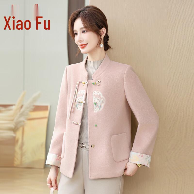 Xiaofu New Chinese Style Wool Blend Overcoat for Middle-Aged Women 3XL