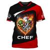 Chef Workwear 3D Printed Cooking Graphic T Shirts Chef Uniform Short Sleeved Harajuku Chef Fashionable Round Neck Top for Men