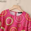 ZANZEA Women Casual Round Neck Retro Print Loose 3/4 Sleeve Blouse