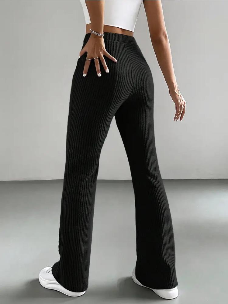 Spring and Autumn Bell-Bottom Pants for Women Solid-Color Casual Pants with Ribbed Knit Fashionable and Versatile Slim-Fit Long Pants