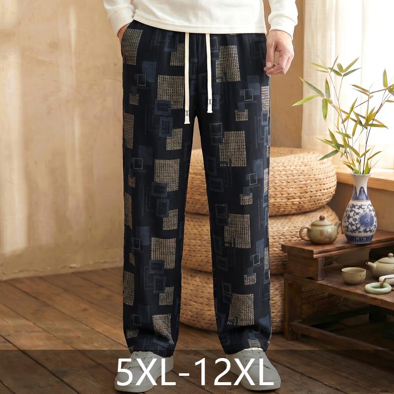 Pantaloni Casual Stampati da Uomo Taglie Forti, Pantaloni Leggeri Larghi con Vita Elastica (5XL-12XL)