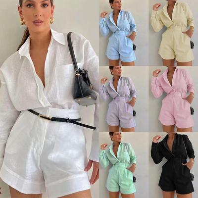 2024 Trendiger Damen-Freizeitanzug: Langarmshirt & Shorts Set