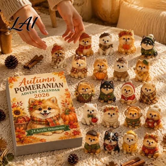 Holiday Gift Box Dog Advent Calendars 2026 Cute 24 Days Christmas Countdown Calendar 2D Acrylic Collectible Figures for Lovers Kids Adults