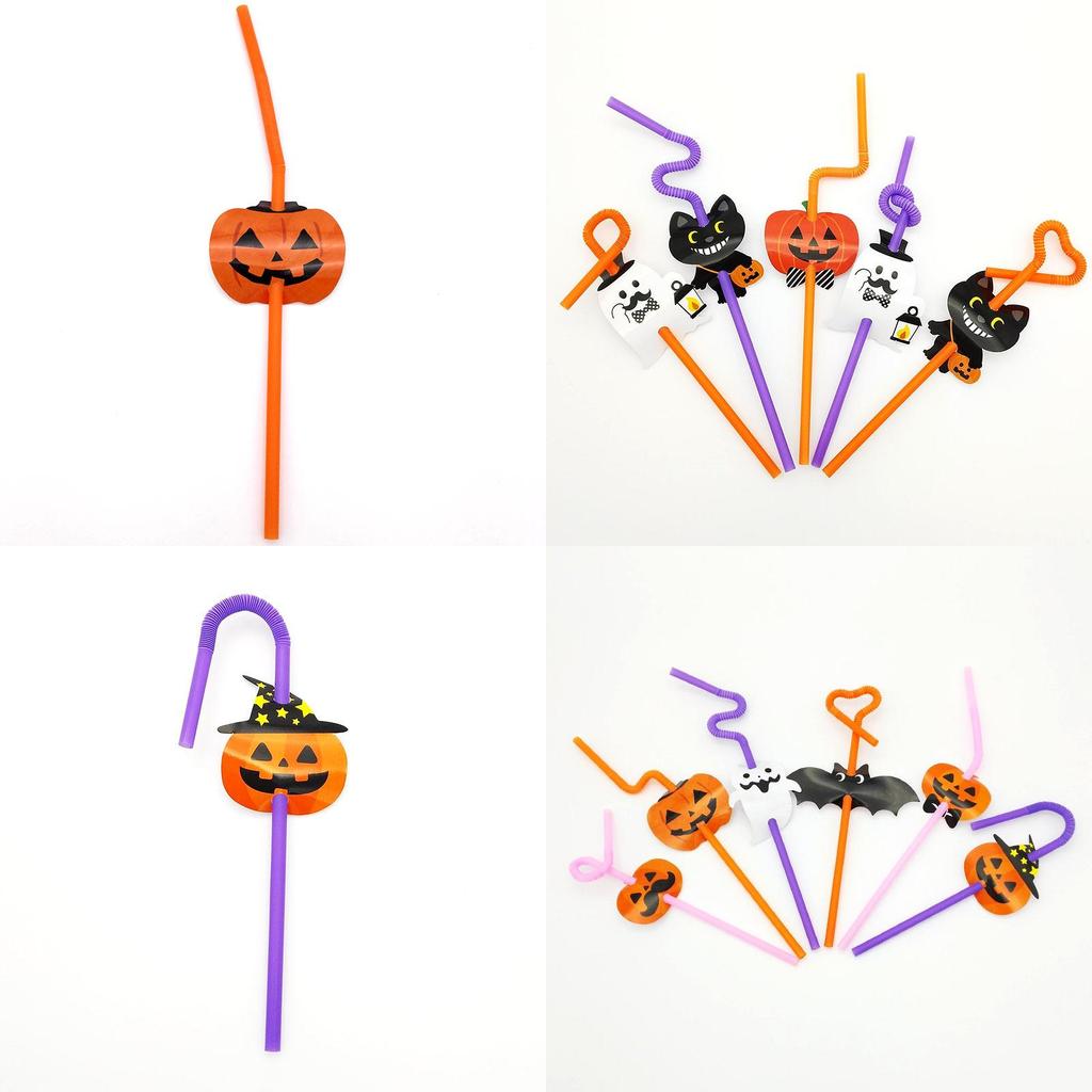 Halloween Fun Bendable Plastic Straws With Cute Pumpkin And Vampire Designs Pack Of 20 For Party Use