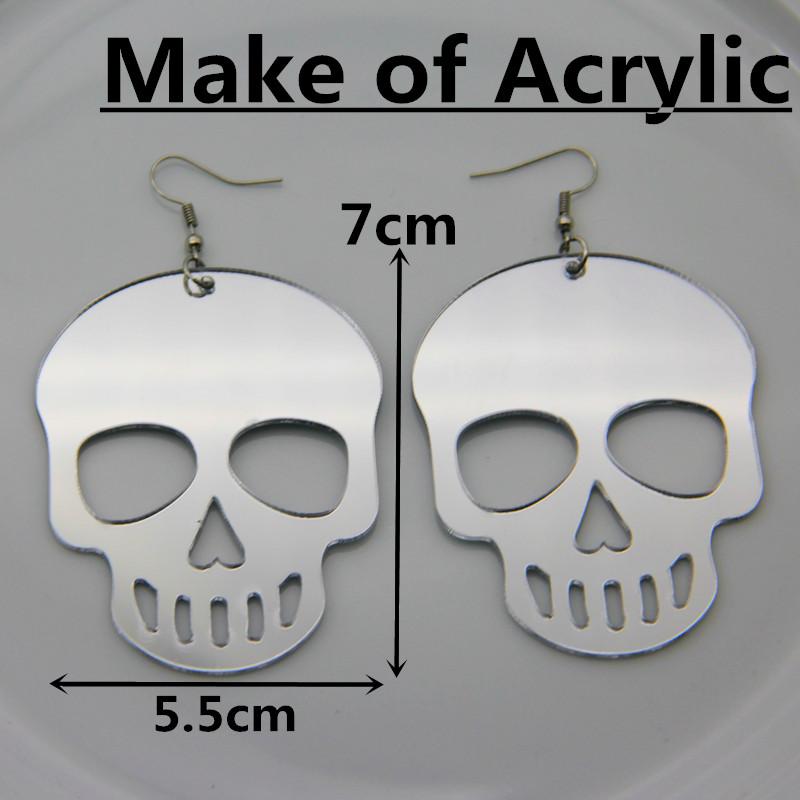 New Trendy Gold Sliver Color Skull Acrylic Big Drop Earrings For Women Skeleton Skull Head Earrings Jewelry Halloween Party Gift