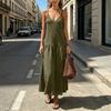 Bohemian Style Backless Ruched Maxi Sundress for Women Vacation Long Casual Dresses for Women Flowy Sleeveless Dresses for Women