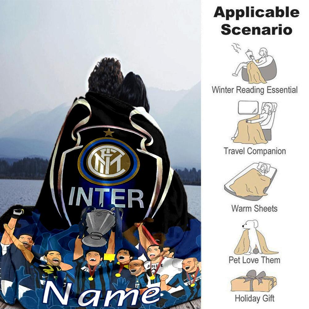 Personalisierbare Decke mit Name, Inter Mailand, Weich & Warm, für Sofa, Büro, Bett, Reise, Mittagspause, Geschenk, Geeignet für Alle Jahreszeiten