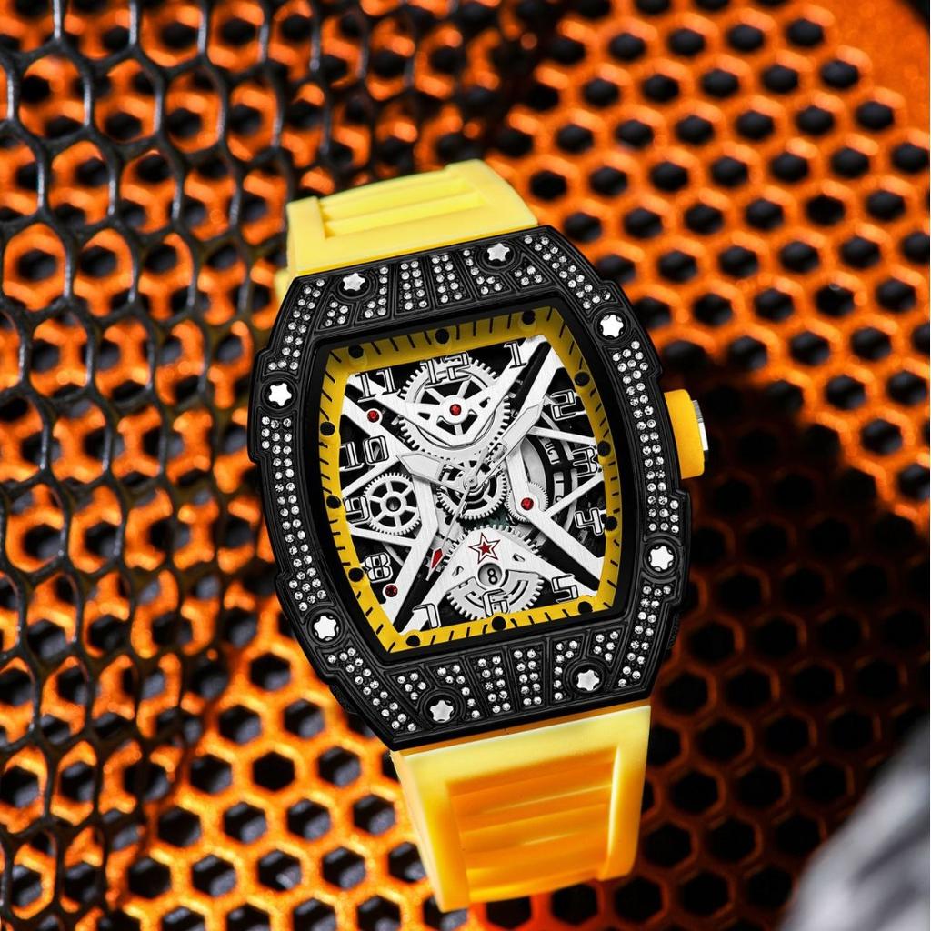 Series Hollow Wine Barrel Light Luxury Full Diamond High-End Casual Versatile Trend Luminous Men'S Watch