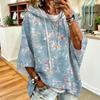 Damska bluza z kapturem w stylu vintage z kwiatowym nadrukiem i ściągaczem - Swobodny luźny top