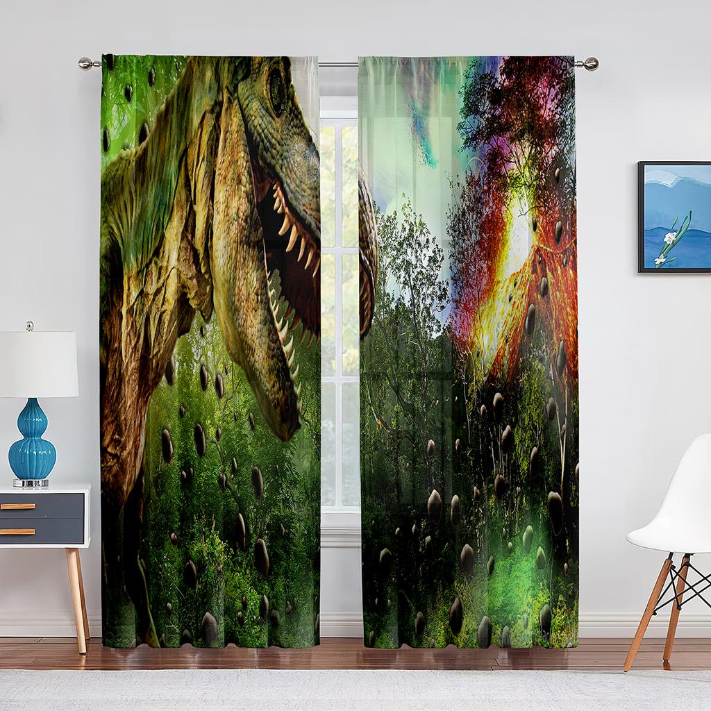 Dinosaur Jurassic Animals Ancient Jungle Sheer Curtain for Living Room Kitchen Voile for Window Blinds Bedroom Tulle Curtains