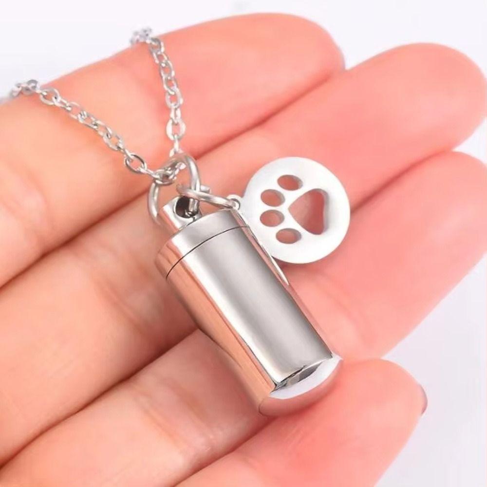 Cylinder Pet Ashes Pendant Stainless Steel Memorial Ashes Pendant Cremation Jewelry