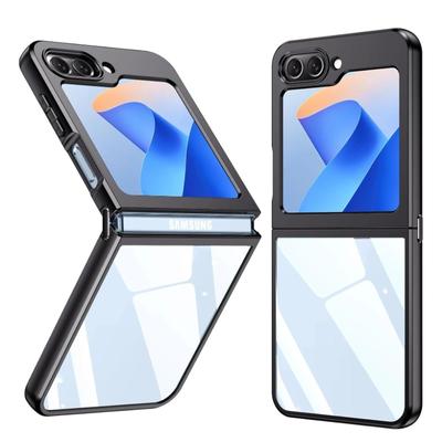 Luxury Black Bumper Transparent Shockproof Back Cover for Samsung Galaxy Z Flip 4 5 6 Metal Connector PC Folding Cover