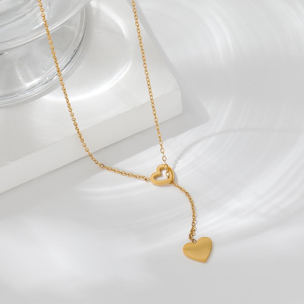 Joolim Jewelry 18K Gold Plated Double Heart Pendant Choker Necklace Stainless Steel Jewelry