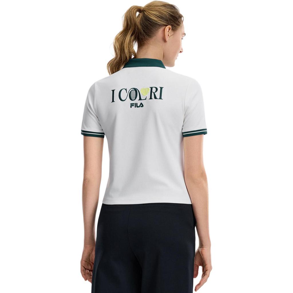 Fila Fitted Quick-Dry Knit Tennis Polo Shirt Women Tops A51W623101F-WT