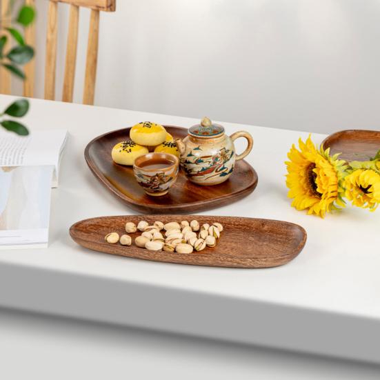 Wooden Fruit Plate, Smooth Surface Tray, Easy to Clean Decorative Snack Serving Tray for Home Kitchen Party Outdoor Use