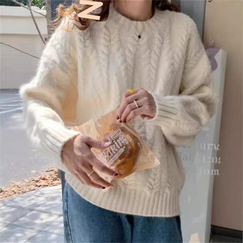 Women Loose Thick Twisted Pullover Sweater Lazy Korean Style Knit Top