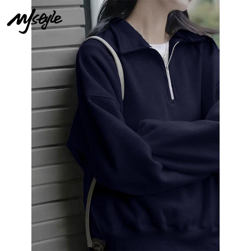 MJ STYLE Women s Casual Half-Zip Lapel Sweatshirt L