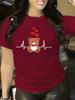 Women's Teddy Bear Heartbeat T-Shirt - Cute Heart Design Casual Red Top Women Clothing Fashion Summer Streetwear Graphic Tshirts