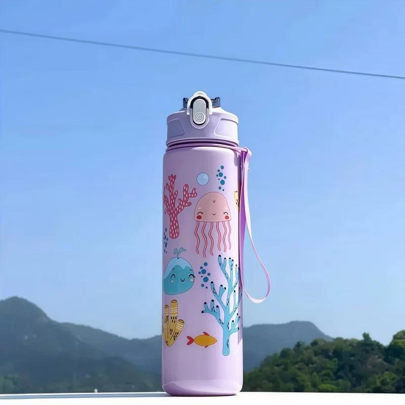 

800ml Cute Cartoon Dinosaur Space Cup with Silicone Straw BPA-Free Leakproof Portable Outdoor Camping Plastic Kids Water Bottle 800ml фиолетовый