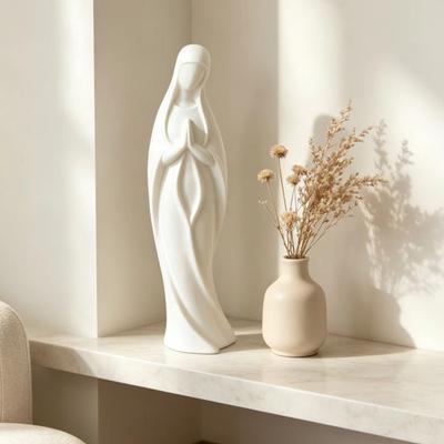 Virgin Mary Statue 3D Printed Catholic Religious Saint Mary Figurine Blessed Mother Sculpture for Home Decor