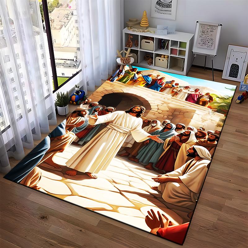 Historic Biblical Scene Rug: Non-slip rug suitable for living room and bedroom sofas.
