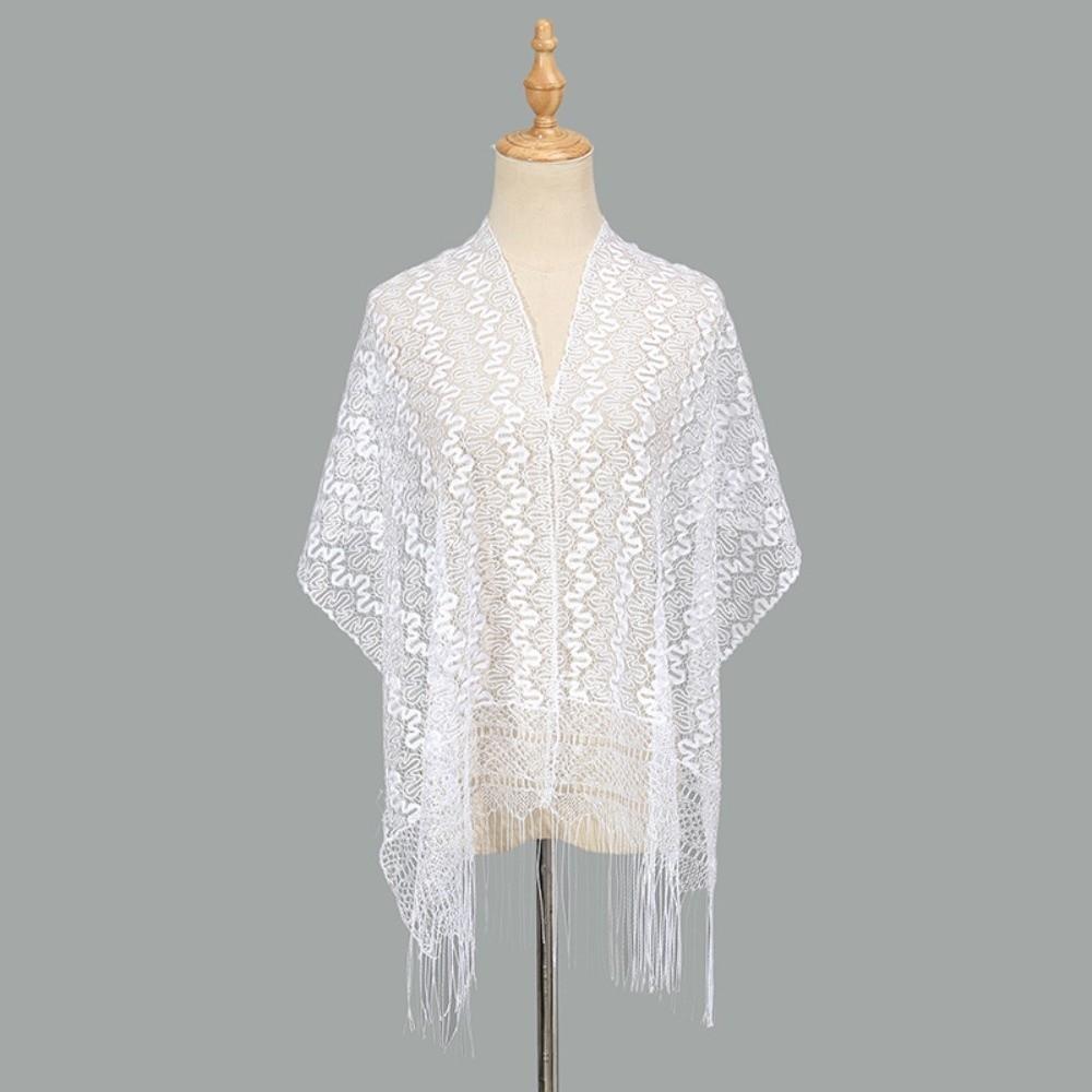 

Women s Fashion Ethnic Style Tulle Headscarf Hollow-out Elegant Tassel Shawl Striped Long Scarf Evening Prom Party белый