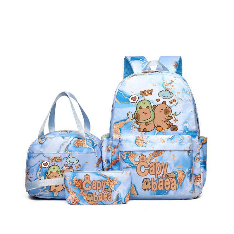 Capybara Cartoon Kids School Backpack Set With Pencil Case Lunch Bag - Large Capacity Breathable Waterproof Oxford Fabric