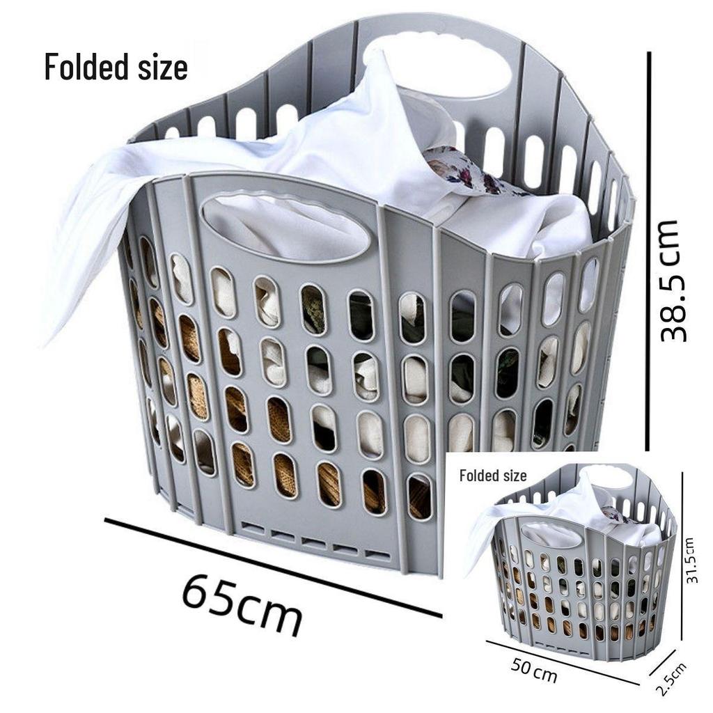 Foldable Plastic Laundry Basket for Clothes and Toys - Hollowed-Out Design for Bathroom Storage