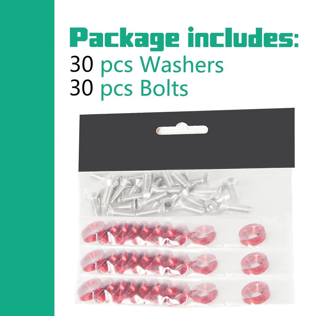 YESHMA 30 Pcs Bumper Fender Washers M6X20Mm With Bolts, Engine Bay Dress Up Fastener Kit Aluminum For Headlights Trunk License Plate Frame (Red)