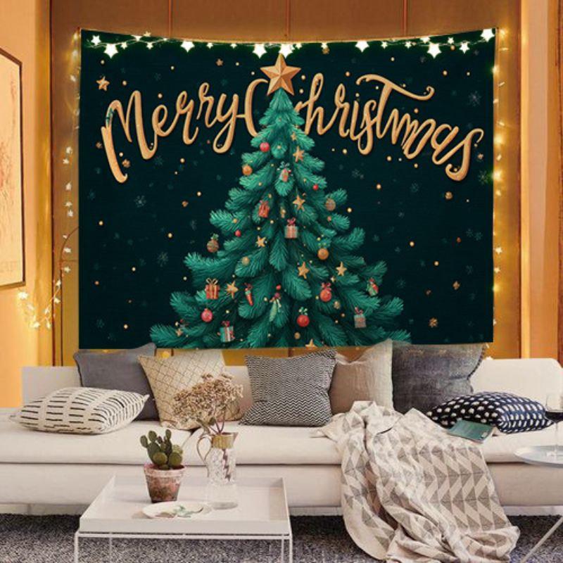 Black Gold Christmas Tree Tapestry Wall Hanging Xmas Ornaments Holiday Aesthetic Wall Art Bedroom Living Room Decor