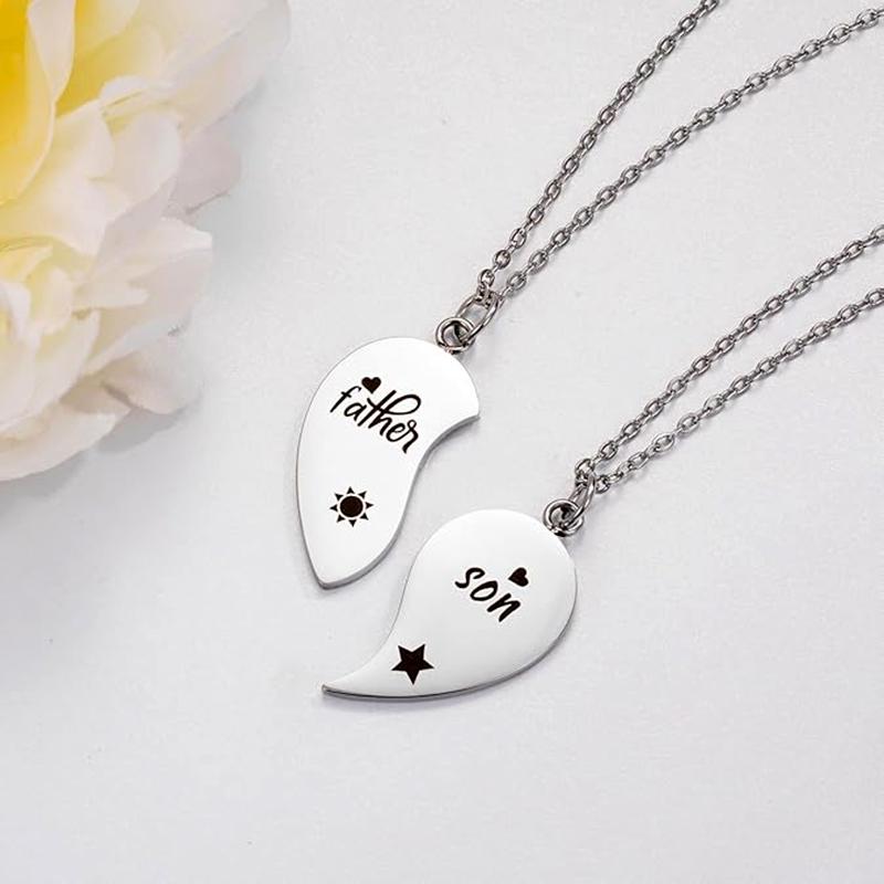 2Pcs Father Daughter Son Heart Matching Necklace Stainless Steel Mother And Children Jewelry Gifts