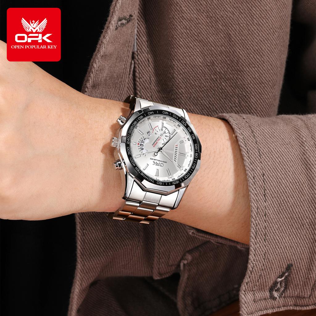 OPK 8108 Fashion Original Man Watch Waterproof Chronograph Luminous Date Business Steel Strap Quartz Wristwatches For Man