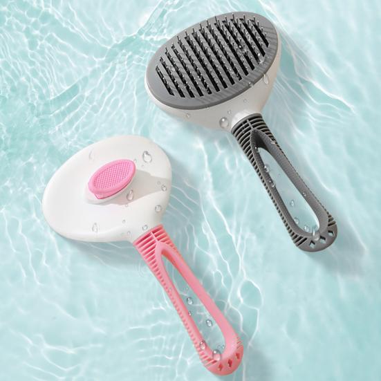 Self-Cleaning Cat Grooming Comb Stainless Steel Teeth Dog Detangling Comb with Anti-Slip Handle Deshedding Brush for Long Short Hair Pets