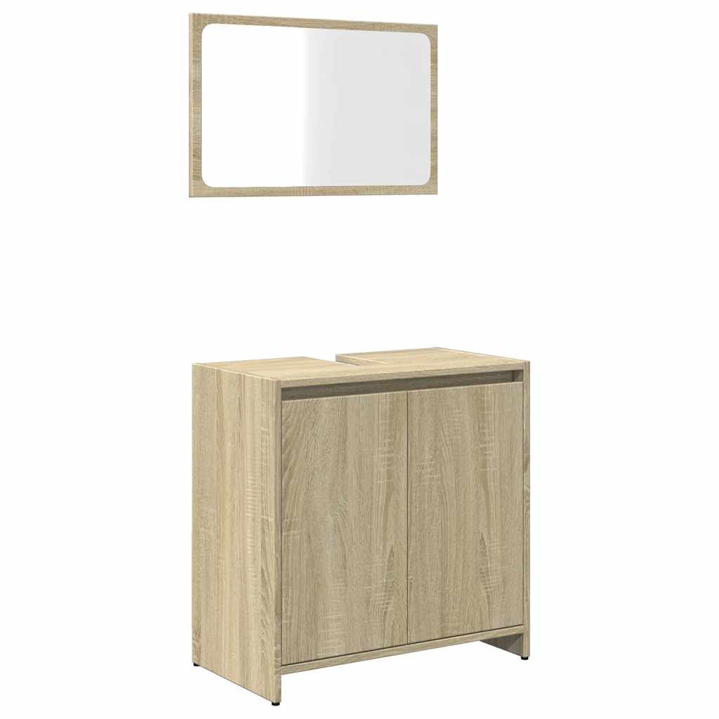 2-teiliges Badmöbel-Set - Sonoma-Eichenholz-Materialien, Badezimmerspiegel und Unterschrank unter dem Waschbecken