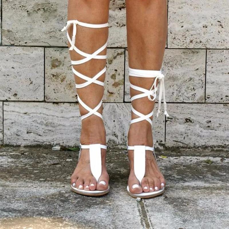 Fashion New Gladiator Women Flat Sandals Ladies Clip Toe Cross Strap Thong Sandals Shoes Woman Beach Free-binding Sandalen Dames