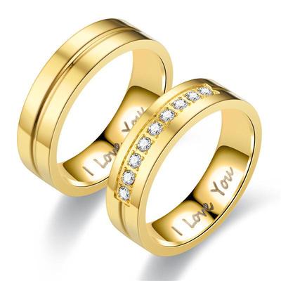 Fashionable 'I LOVE YOU' Titanium Steel Couple Diamond Ring