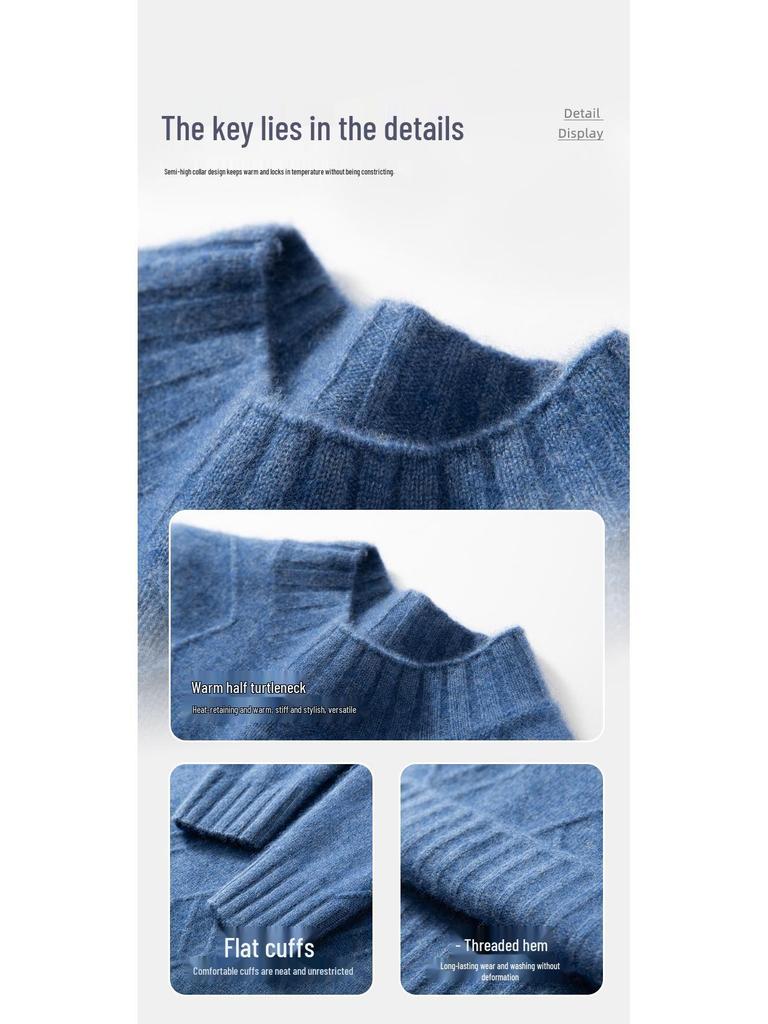 Men's Cashmere Diamond Pattern Round Neck Loose Knit Sweater, Long Sleeve Pullover for Autumn & Winter.