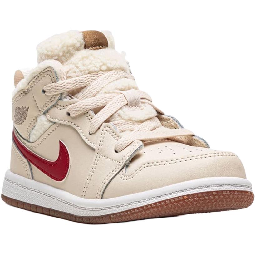 Air Jordan 1 Mid Utility TD Fleece Baby-Sneakers Tan Pearl-White Dark-Driftwood DO2209-264