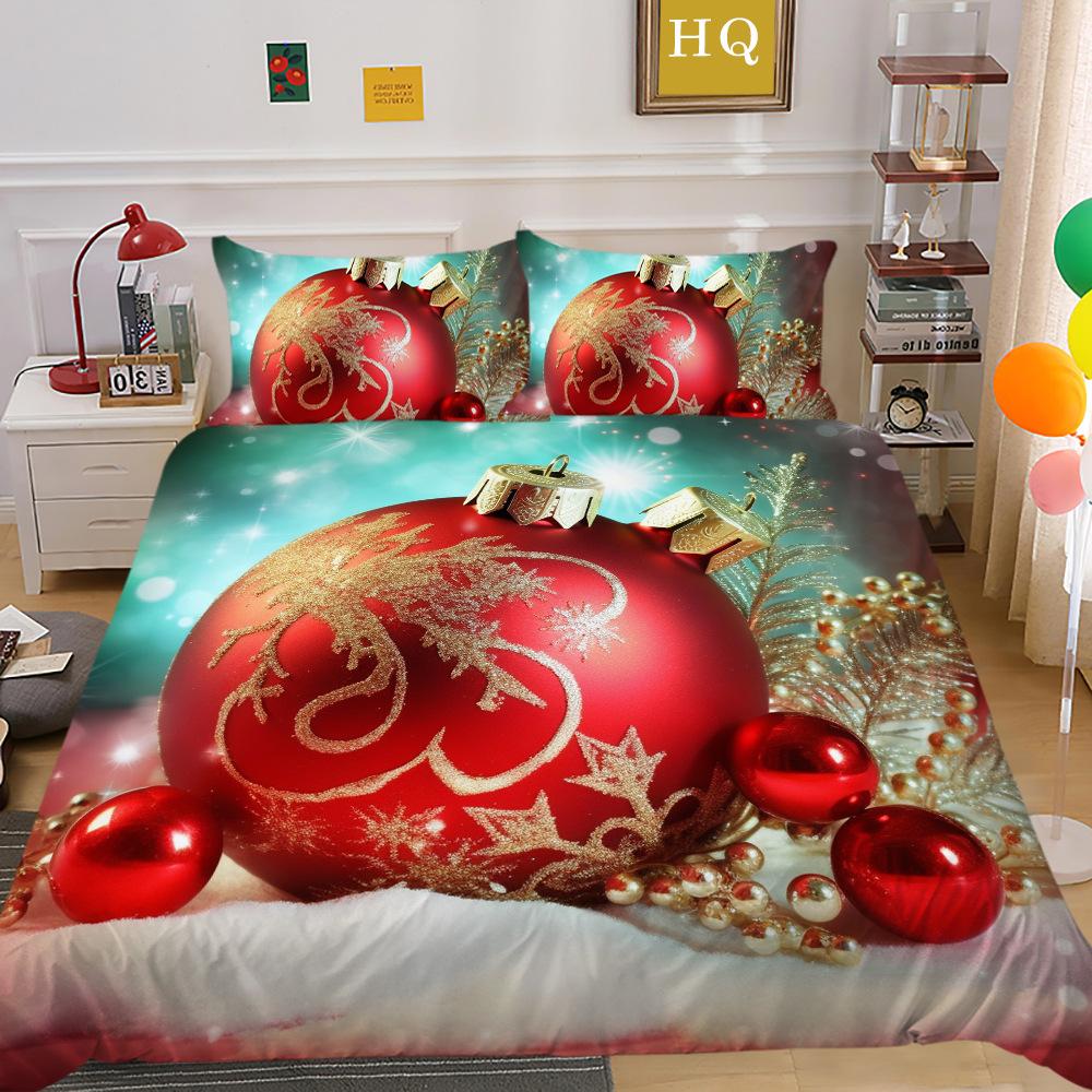 Świąteczny Nadruk Cyfrowy Druk 3D Poliestrowa Poszewka na Poduszkę Poszwa na Kołdrę Dostępny Zestaw Dwu- lub Trzyczęściowy