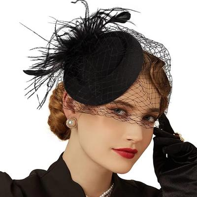 Elegant Felt Fascinator Hat Fishnet Veil Small Wave Point Decor Wedding Veil Hat Bridal Cocktail Headwear