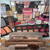 Colorful Makeup Products Illustration Pattern Wall Hanging Tapestry Decorative Tapestry Home Decor for Bedroom and Living Room