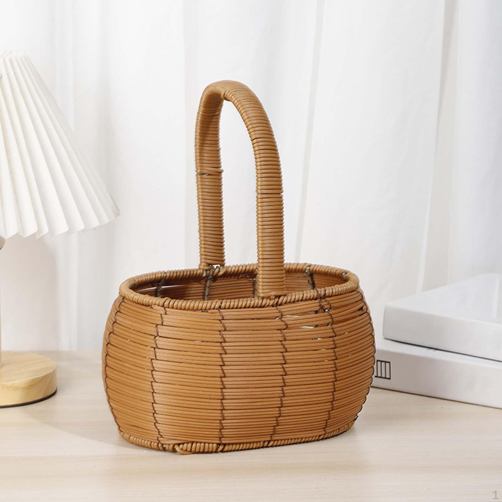 

Flower Basket for Wedding Picnic Bins Home Decor Photography Props Fruits Holder Storage Brown Stripes