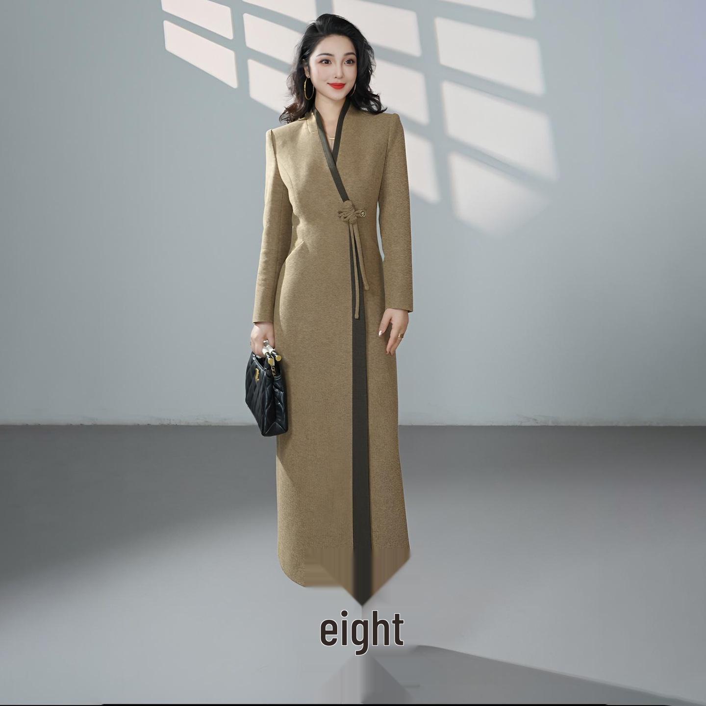 French Elegant Long-Sleeve V-Neck Slimming Waist-Cinched Dress for Women - Autumn/Winter Collection XL