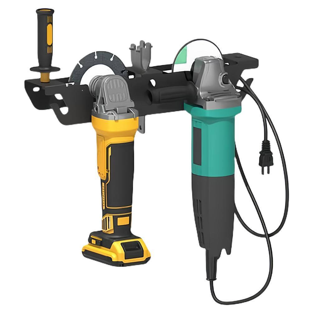 Supporto per Smerigliatrice Angolare con Gancio per Cavo, Stand a 2 Baie, Rastrelliera di Stoccaggio, Rastrelliera per Utensili Elettrici Lucidatrici