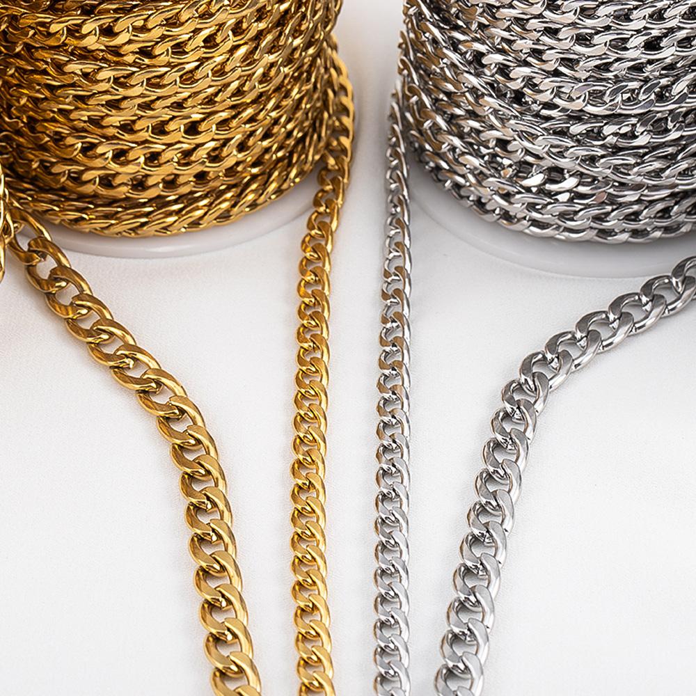 1Meter 2Meter 3mm 5mm 7mm Stainless Steel Curb Cuban Chains Bulk DIY Necklace Bracelet Anklet Jewelry Making Accessory Supplies
