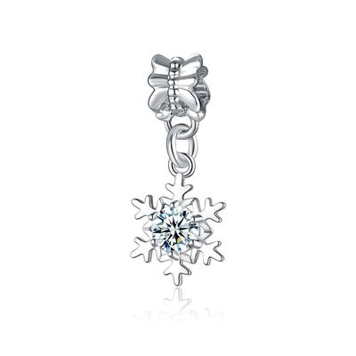 Authentic Fashionable Jewelry  Sterling Color Snowflake Dangle Clear Zircon Crystal Flower Charms Fit Bracelets Diy ChicFlower Dangle