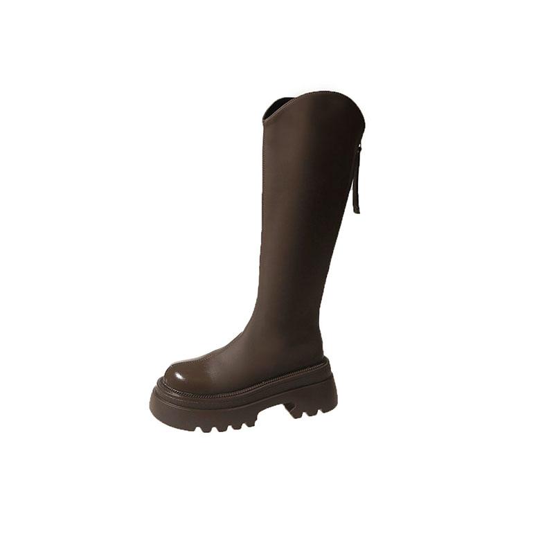 

Новые женские сапоги до колена для активного отдыха, зима 2024, горячая распродажа, модные однотонные туфли с круглым носком для женщин Botines De Mujer 40 кофейный