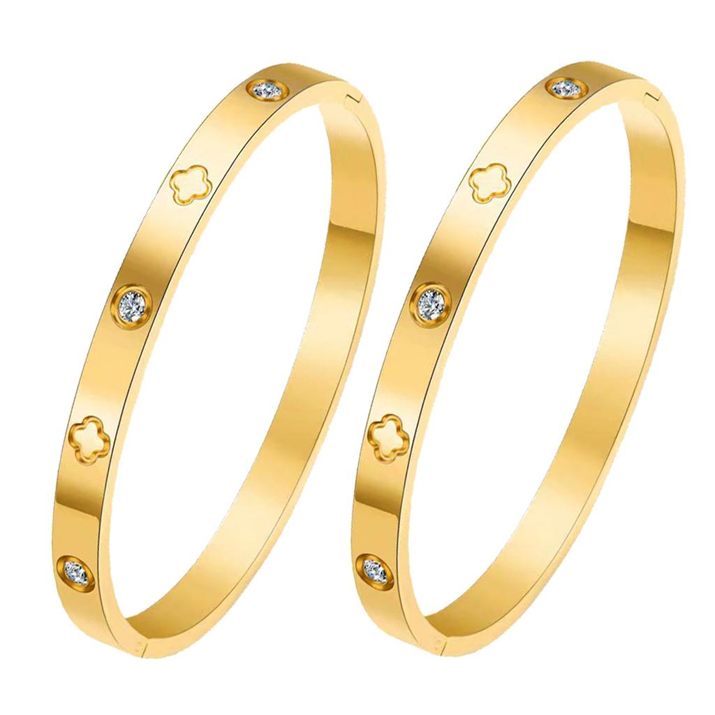 Neues vierblättriges Kleeblatt Titanstahl Paararmband Schlichter eleganter Titanstahlschmuck Edelstahlarmband