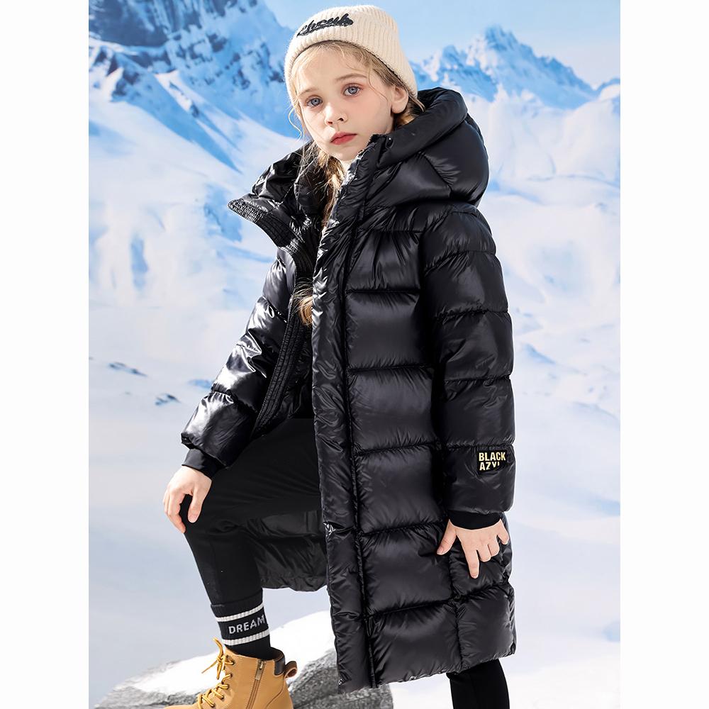 Winter Black Down Jacket Girls Boys Waterproof Hooded Coat Children Outerwear Clothing